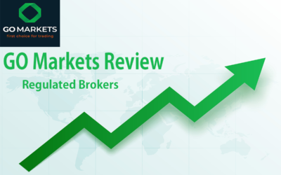 Graphic featuring a green upward arrow with the text 'GO Markets Review' and 'Regulated Brokers'.